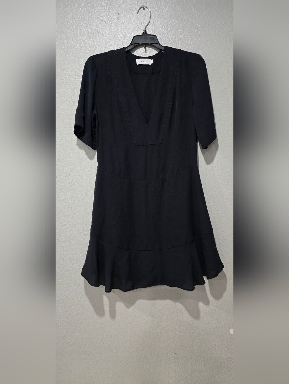 A.L.C. Delaney Short-Sleeve Silk Shift Dress Black Size 2